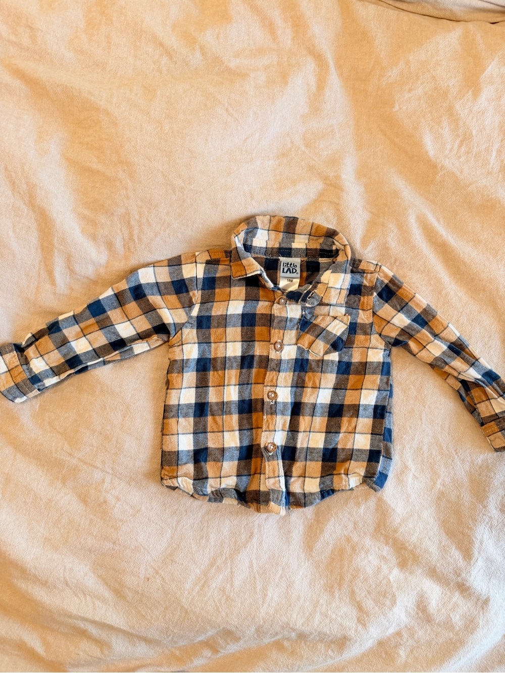 Kids Plaid Button-Down Shirt in Blue, Tan & White